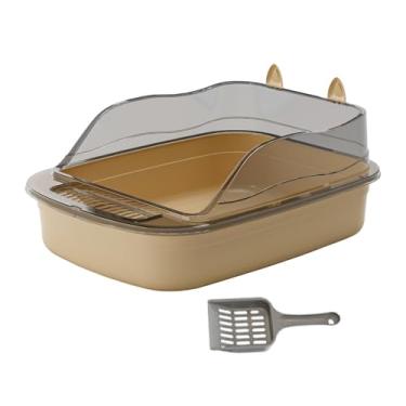 Imagem de WeiLaiKeQi Caixa de areia aberta para gatinhos, vaso sanitário à prova de respingos, laterais altas, comadre grande, formato de desenho animado, 50x34x18cm, marrom