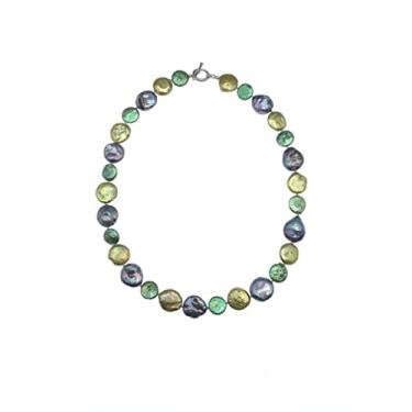 Imagem de 11-12 mm Colar de pérola moeda verde preta para mulheres meninas multicolorido moda joias presente gargantilha colar 45,7 cm, Pérola, Sem Pedra Preciosa