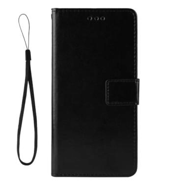 Imagem de Capa compatível com Nokia 105 4G 2023, capa com design carteira com compartimento para cartão, cor sólida clássica. Capa flip sustentável - preta