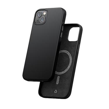 Imagem de FLOLAB Capa magnética TerraTact para iPhone 15 Plus, capa de couro, preta, durável, protetora, design fino, compatível com Magsafe, couro NAPA, interior de microfibra, botões de alumínio - preto