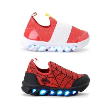 Imagem de Kit 2 Pares Tenis Infantil Menino Sonic Homem Aranha Led Colorido Calce Facil (VERMELHO, BR, Criança de 9 a 12 anos, Numérico, 32)