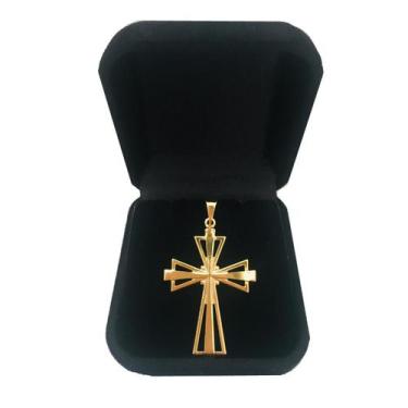 Imagem de Pingente Dourado Masculino Cruz Crucifixo Vazada Banhado a Ouro 18k - 