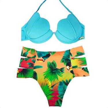 Imagem de Biquíni Sereia Concha Com Bojo Cintura Alta Moda Praia Feminino Lançam