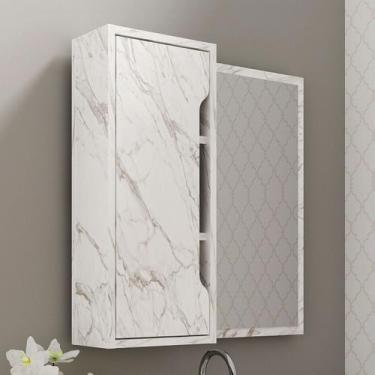 Imagem de Armário de Banheiro 1 Porta com Espelho Bn3648 Mármore Branco - Tecno 