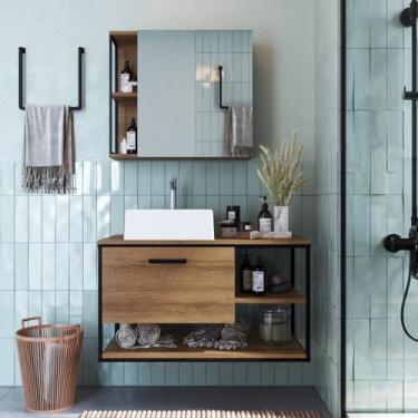 Imagem de Gabinete Suspenso para Banheiro 80cm com Espelheira e Cuba - Placa e P