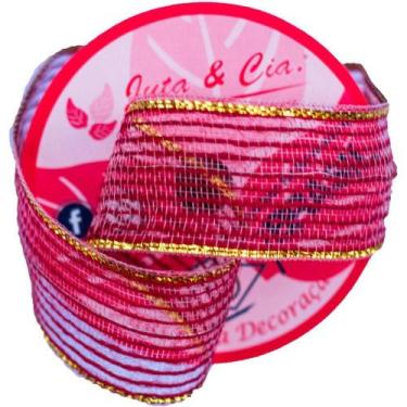 Imagem de Fita ARAMADA de Juta 38MM X 10M Vermelho com Borda Dourada - Aramex