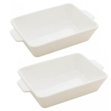 Imagem de Kit 2 Refratários 23,5x15x5cm Travessa Porcelana Branca com - Lyor