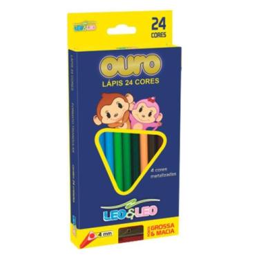 Imagem de Lápis de Cor Ouro Triangular Estojo com 24 cores 4 metálicas com apont