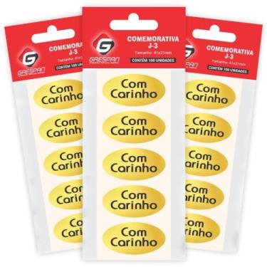 Imagem de Etiqueta para Presente "COM Carinho" OVAL Dourado - Cartela com 100 Un