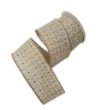 Imagem de Fita Natal Aramada Bege/Branco com Strass - Carmella Presentes, 9,14m