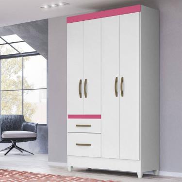 Imagem de Guarda-roupa Solteiro 4 Portas 2 Gavetas e Pés Madri Branco/Rosa