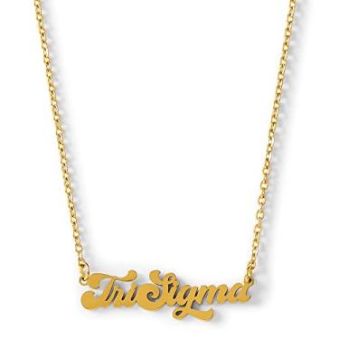 Imagem de Sorority Shop Colar Sigma Sigma Sigma — Design de fonte retrô com revestimento de ouro 18K, presentes tri-sigma para mulheres, One Size, Aço inoxidável, Sem Pedra Preciosa
