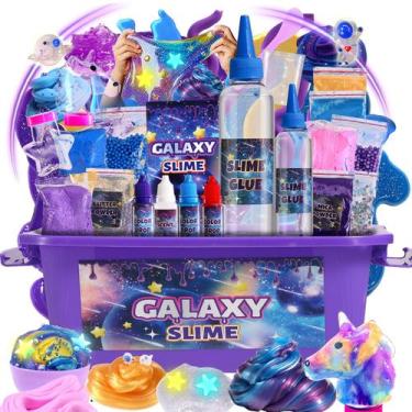 Imagem de Kit Slime Mini Galaxy LPFEZRS com Adesivos que Brilham no Escuro