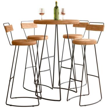 Imagem de Conjunto Mesa Bistrô Alta e 4 Banquetas com Encosto Estilo Industrial Aura D09 Peroba -...