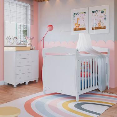 Imagem de Quarto de Bebê com Cômoda 1 Porta 4 Gavetas e Berço Mini Cama Nina 100% mdf Espresso Móveis