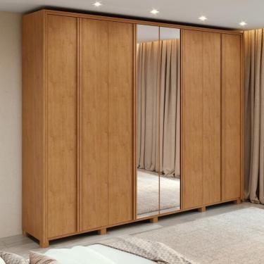 Imagem de Guarda-roupa Casal 100% Mdf 8 Portas Easy Glow Com Espelhos E Pés Amendoa Clean
