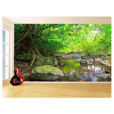 Imagem de Papel De Parede 3D Paisagem Lago Flores Árvores 3,5M Nlk152 - Você Dec