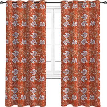 Imagem de Cortinas blackout Havaí para quarto - Cortinas escurecidas com isolamento térmico para sala de estar, três camadas trançadas, L213 x C 272 cm, laranja queimado e branco