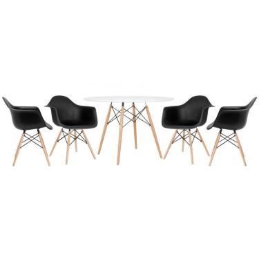 Imagem de Kit - Mesa Eames 120 Cm Branco + 4 Cadeiras Eames Daw Preto Mesa Branco Com Cadeiras Preto