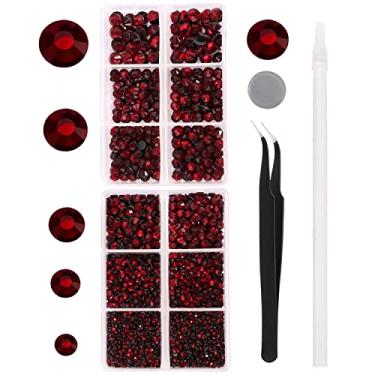 Imagem de 6616PCS Dark Red Hotfix Rhinestones Crystal Stones Glass for Fabric Clothes Shirts Sparkly Flat Back Round with Tweezers and Picking Pen (SS6~SS30 Set)