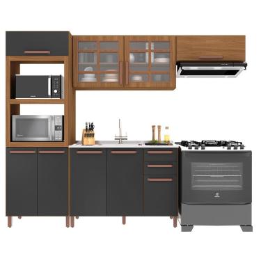 Imagem de Cozinha Modulada Monza 4 Peças com Torre Quente 2 Fornos - Indékes Freijó/Chumbo