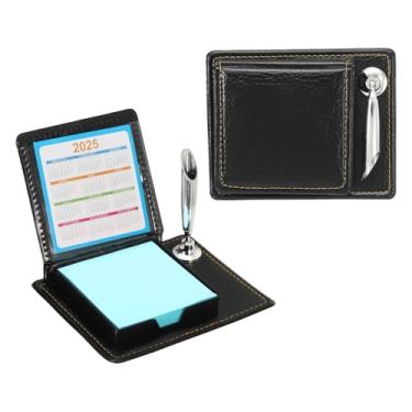 Imagem de PATIKIL 2 peças de suporte de notas adesivas de couro com suporte de caneta, porta-notas de postes, caixa de armazenamento mini estojo para cartão de visita organizador de bloco de notas para mesa