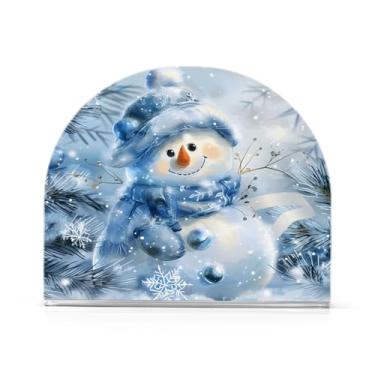 Imagem de Porta-guardanapos de boneco de neve de Natal azul e prata para mesas suportes de guardanapo de coquetel de papel para cozinha e jantar, dispensador de guardanapo de jantar acrílico para restaurante