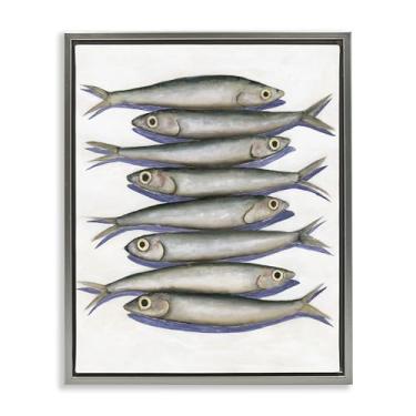 Imagem de Stupell Industries Desenho de arte de parede em tela flutuante cinza peixe anchova empilhado por Michael Willett, 21 x 17