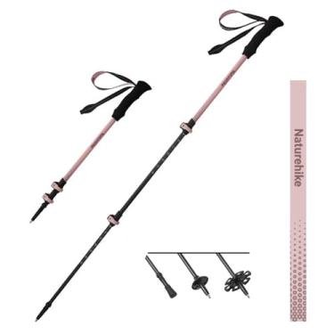 Imagem de Naturehike 1 peça de fibra de carbono 3K mastro de trekking dobrável e telescópico 3 seções ultraleve para mulheres e homens, mastro de caminhada, viagem, mochilão, acampamento (Rosa/120 cm)