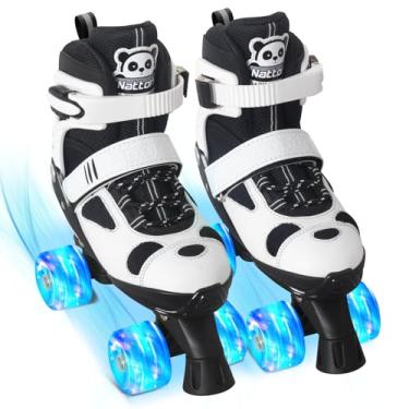 Imagem de Nattork Patins para crianças, patins quadriciclos ajustáveis de 4 tamanhos com todas as rodas iluminadas, patins brancos panda para crianças - Melhor presente de aniversário para esportes ao ar livre