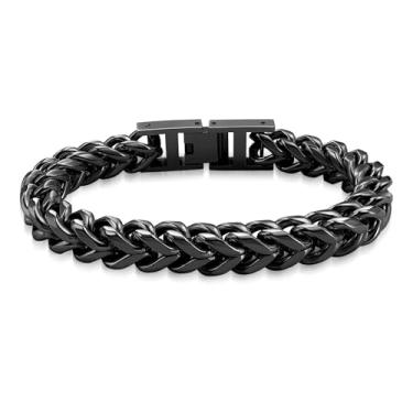 Imagem de Hoyazvet Pulseira masculina de corrente Franco - 5 mm, 8 mm, 10 mm de largura - Aço inoxidável/metal preto/metal dourado 18 K - Presente de joias com fecho dobrável para homens, pai, marido, 8.3