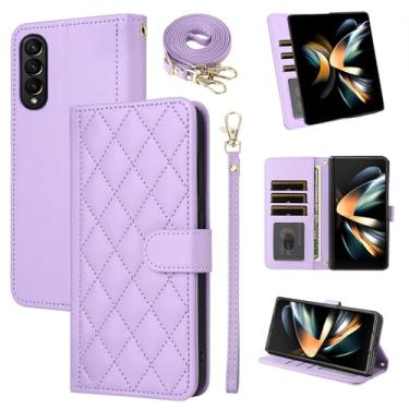 Imagem de Furiet Argyle Capa carteira para Samsung Galaxy Z Fold 3 5G 2021 com alça de pulso/ombro slot para cartão, bolsa fólio, capa de celular de luxo de couro PU para ZFold3 Z3 Fold3 3Z ZFold35G mulheres