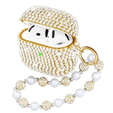 Imagem de Ucharmbead Compatível com AirPods 4 Capa protetora com glitter bonito para AirPods 4ª geração com chaveiro brilhante de luxo alça de cordão para mulheres meninas (dourado)