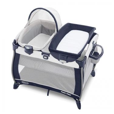 Imagem de Berço Cercado Portátil com Trocador de Fraldas e Berço Removível, Graco, Branco e Azul