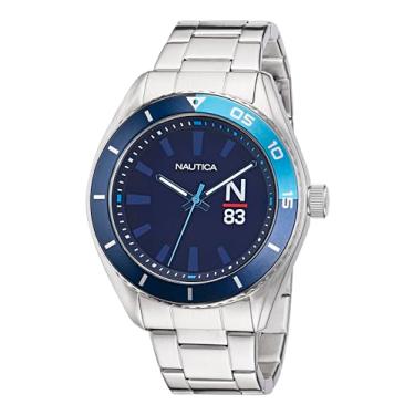 Imagem de Nautica Relógio masculino NAPFWF310 Finn World com pulseira de aço inoxidável, Prata