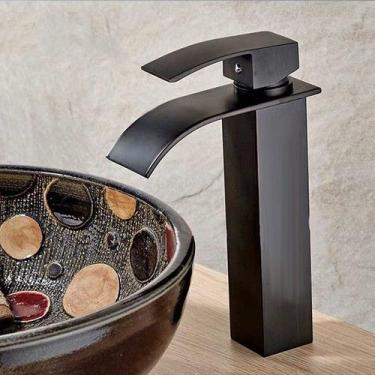 Imagem de Misturador Monocomando Torneira Cascata Banheiro Lavabo Kronos Preta B