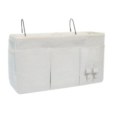 Imagem de DimyFew Bolsa de armazenamento de cabeceira, vários bolsos, organizador de armazenamento de cabeceira versátil para chaves, porta-revistas, cama alta, sofá, Branco