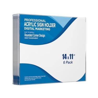 Imagem de Suporte de placa de acrílico para parede 35,5 x 38 cm (pacote com 6) – Moldura de acrílico transparente horizontal com fita adesiva, suporte de parede de plástico para menu, documento, pôster