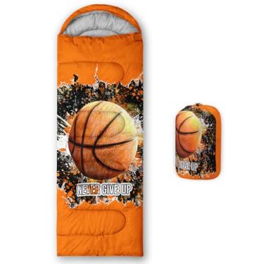 Imagem de QOOMO Sacos de dormir para acampamento com estampa de basquete, 3 estações, clima quente e frio, leve, sacos de dormir à prova d'água para adultos e crianças, viagens e ao ar livre, equipamentos de