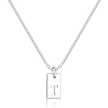 Imagem de Poxtex Colar feminino com inicial de prata 925 em camadas delicadas, colar com pingente de letra A-Z, à prova d'água, moderno, com nome, não mancha, personalizado para presentes de joias para meninas