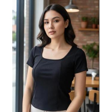 Imagem de Blusa Cropped Canelado Costura Lateral Feminino Zanca Modas, G, Preto