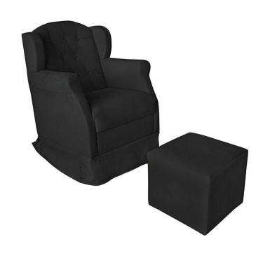 Imagem de Poltrona Amamentação Com Balanço E Puff Luxo Suede Manuela Preto