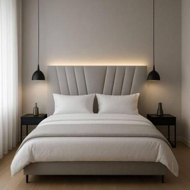 Imagem de Cabeceira Estofada Solteirão 100 Cm Lizza Em Suede E Frame Cor:cinza Claro