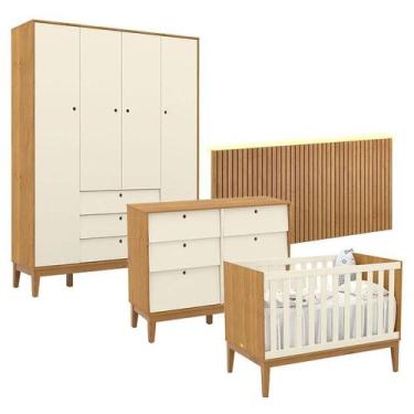 Imagem de Quarto de Bebê Unique 4 Portas com Cômoda 6 Gavetas e Painel Ripado co