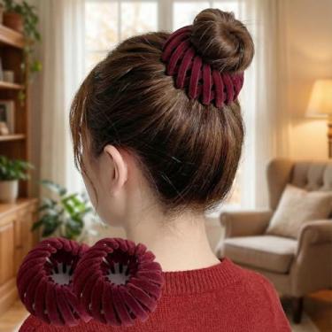 Imagem de Conjunto de 2 peças de elástico de veludo luxuoso, laços de cabelo com nervuras macias para o trabalho, ioga, sono e viagens, acessórios de rabo de cavalo sem costura para mulheres (vinho vermelho)