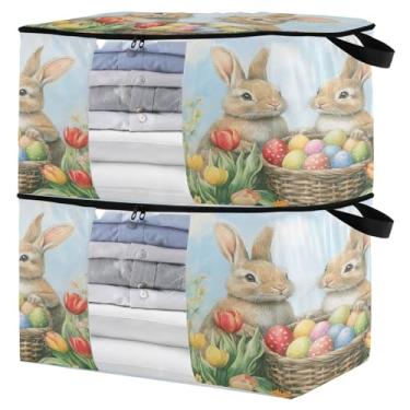 Imagem de Burbuja Pacote com 2 organizadores de bolsa de armazenamento com alças para roupas, cobertores, roupa de cama, coelhos com ovos de Páscoa, bolsa de armazenamento dobrável com zíper e janela