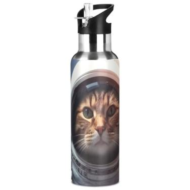 Imagem de Burbuja Garrafa de água de aço inoxidável Space Cat, garrafas de água isoladas a vácuo com tampa de canudo para esportes, academia, escola - à prova de vazamento e suor, sem BPA, 946 ml