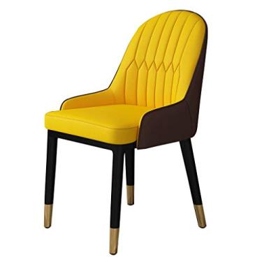 Imagem de Conjunto de 2 cadeiras de jantar modernas - Cadeiras laterais de couro sintético de camurça fosca com acabamento à prova d'água e pernas de metal, branco e cinza (amarelo e café)