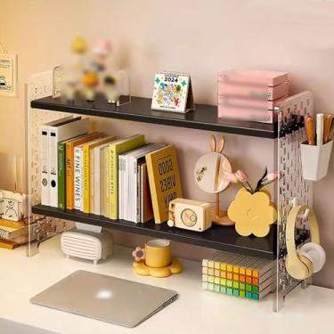 Imagem de Organizador de estante de mesa prateleira de exibição de armazenamento de mesa de escritório painéis laterais de acrílico altamente transparentes adequados para dormitório ou escritório (cor: preto
