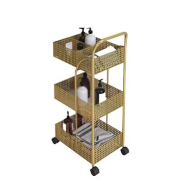 Imagem de Carrinho utilitário multiuso com rodas - rack de armazenamento estreito para cozinha, prateleira de banheiro de ferro para vegetais e artigos de higiene pessoal, design que economiza espaço (ouro, 40
